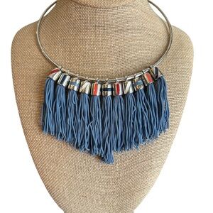 Nautical Silver and Blue Fringe Necklace